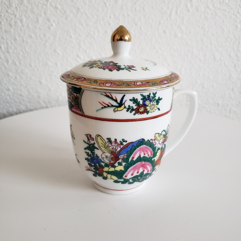 V#intage Handpainted Porcelain Lided Tea Cup 200ml